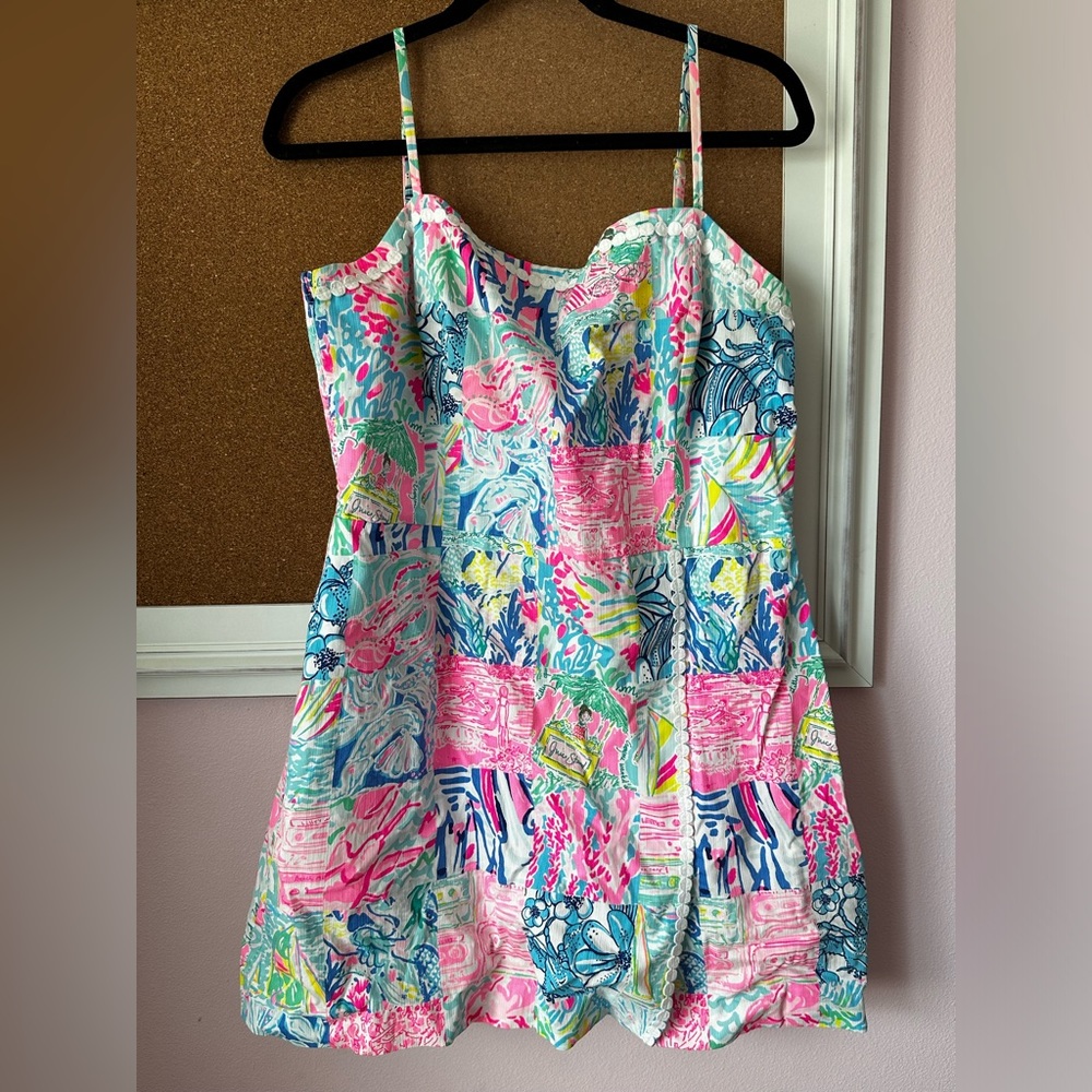 EUC. Lilly Pulitzer Jesse Romper, Pop Up Summer Remix Patchwork. Size 16